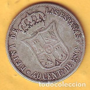 Monedas de Espa&ntilde;a: 40 CENTIMOS DE ESCUDO DE ISABEL II CECA MADRID 1868 - Foto 2