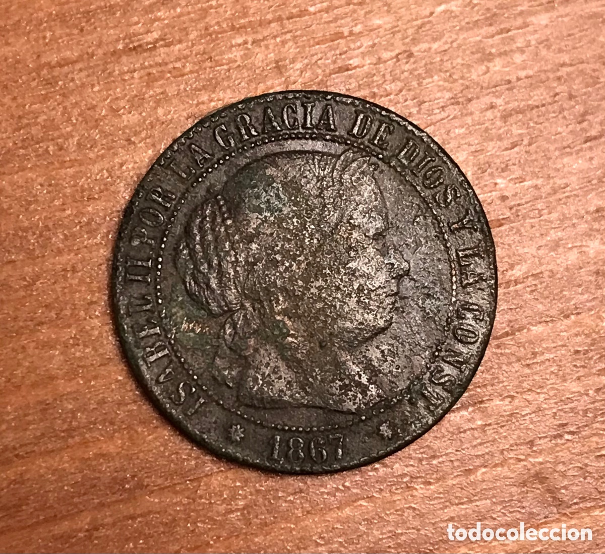 Monedas de Espa&ntilde;a: Moneda Isabel II. Un c&eacute;ntimo de escudo. 1867. - Foto 1