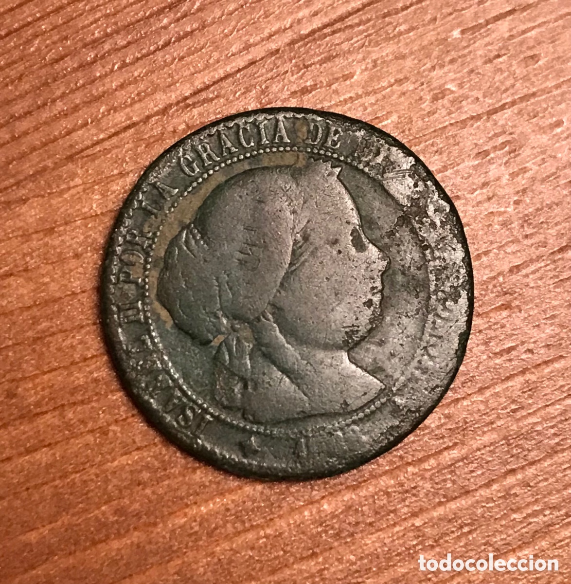 Monedas de Espa&ntilde;a: Moneda Isabel II. Un c&eacute;ntimo de escudo. Lote de 2. - Foto 2
