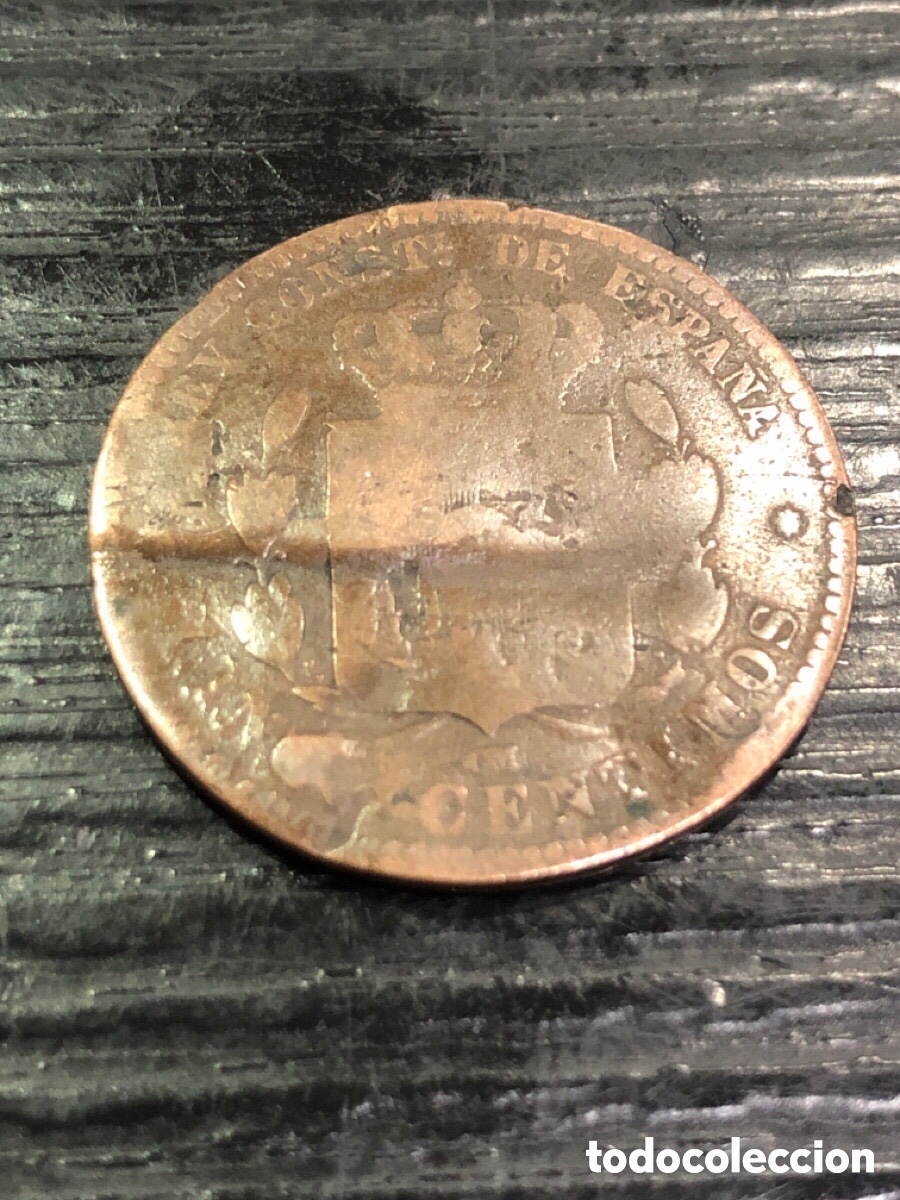 Monedas de Espa&ntilde;a: ERROR 5 centimos Alfonso XII, cu&ntilde;o partido y exceso de cobre (L1) - Foto 2