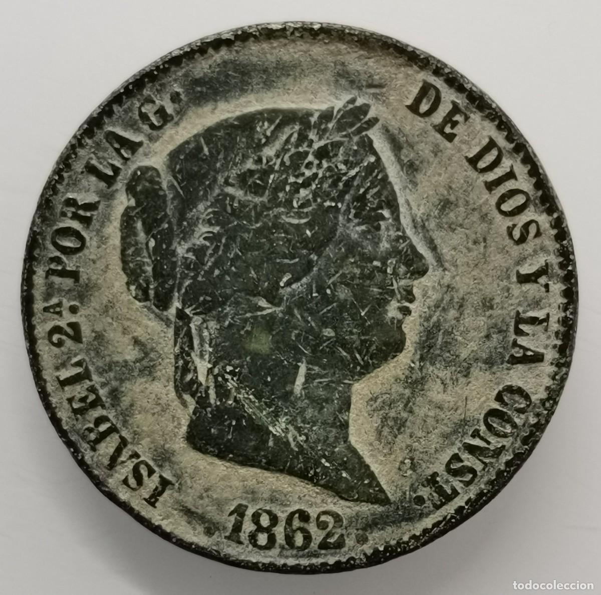 Monedas de Espa&ntilde;a: Isabel II 25 C&eacute;ntimos de Real 1862 Segovia. - Foto 1