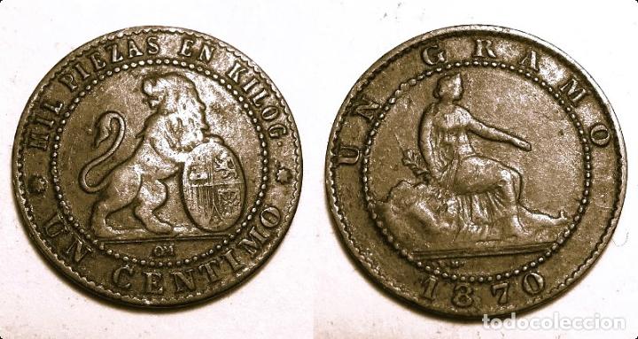 Monedas de Espa&ntilde;a: MONEDA DE 1 CENTIMO DEL GOBIERNO PROVISIONAL. 1870. - Foto 1