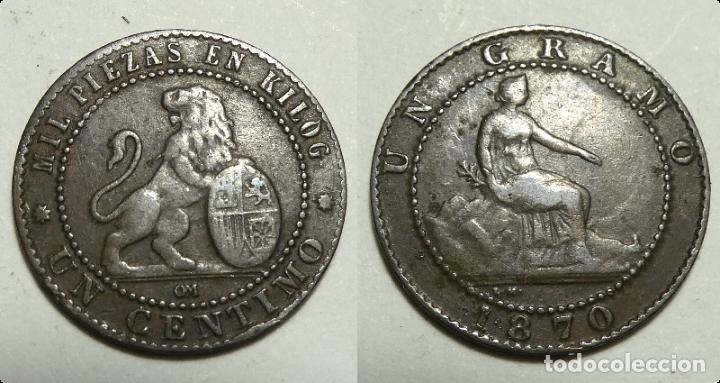 Monedas de Espa&ntilde;a: MONEDA DE 1 CENTIMO DEL GOBIERNO PROVISIONAL. 1870. - Foto 1