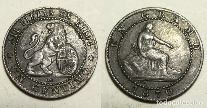 Monedas de Espa&ntilde;a: MONEDA DE 1 CENTIMO DEL GOBIERNO PROVISIONAL. 1870. - Foto 1