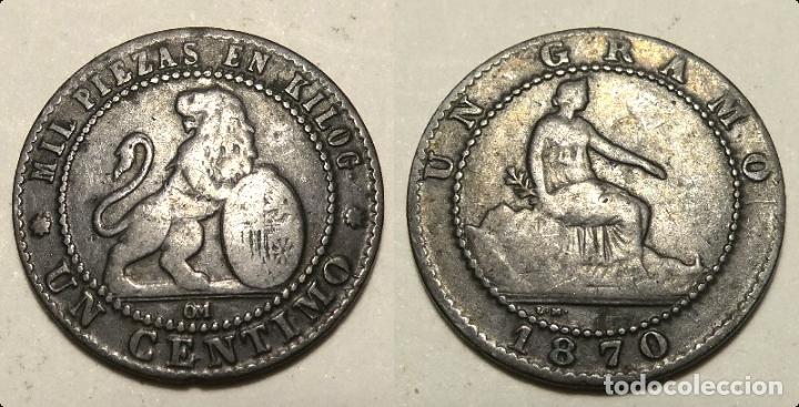 Monedas de Espa&ntilde;a: MONEDA DE 1 CENTIMO DEL GOBIERNO PROVISIONAL. 1870. - Foto 1