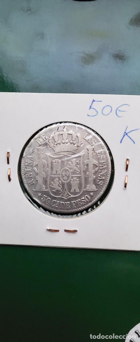 Monedas de Espa&ntilde;a: Isabel ll..50 centavos 1868 plata - Foto 2