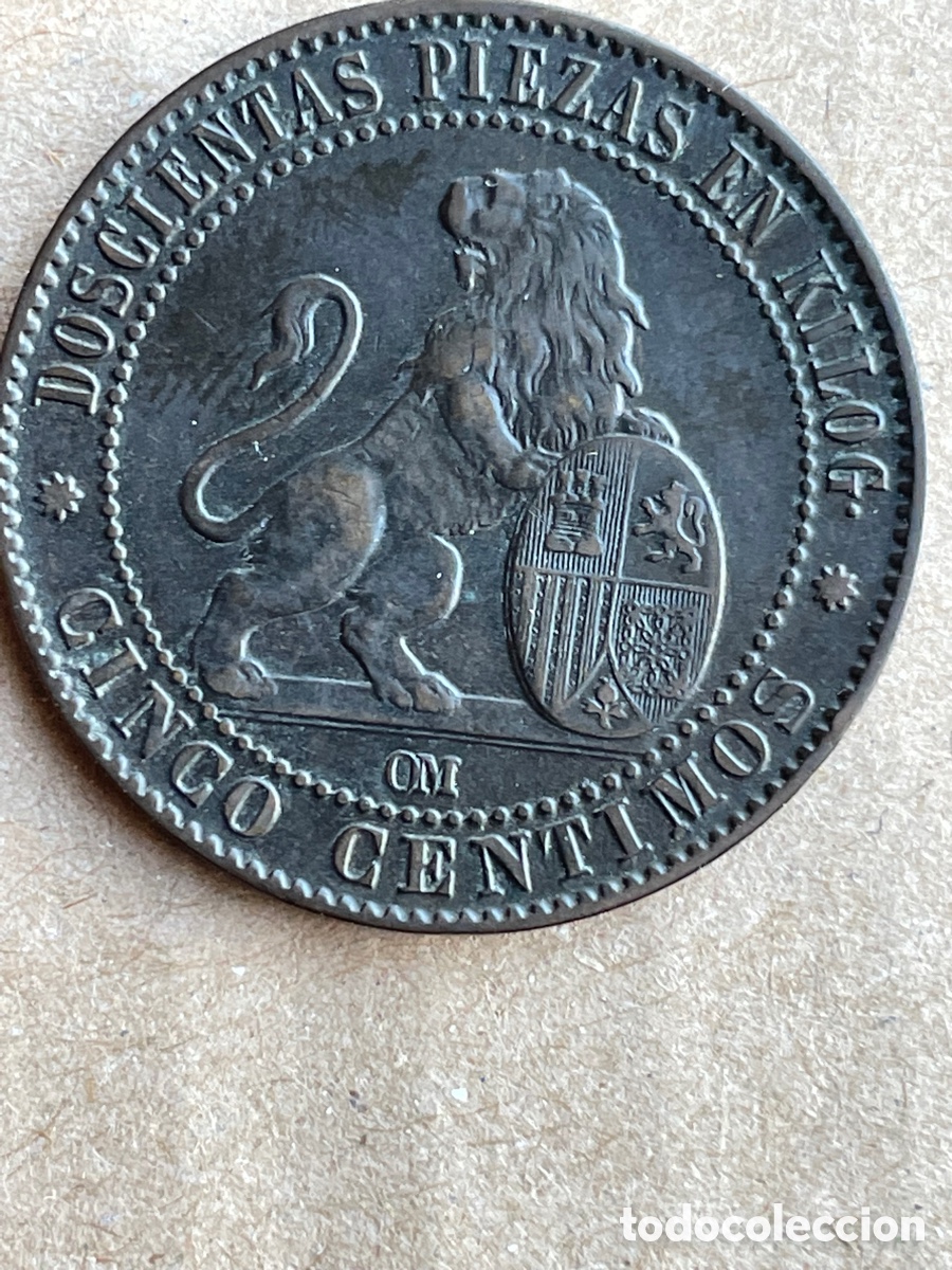 Monedas de Espa&ntilde;a: Moneda de 5 c&eacute;ntimos 1870 GOBIERNO PROVISIONAL - Foto 2