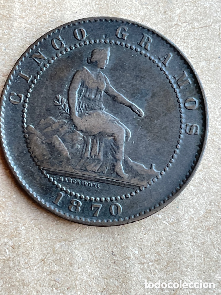 Monedas de Espa&ntilde;a: Moneda de 5 c&eacute;ntimos 1870 GOBIERNO PROVISIONAL - Foto 1