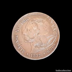 Monedas de España: (MO-240109)MONEDA ALFONSO XII 5 PTS.PLATA 1877 (S/E) D E M - RARO RESELLO
