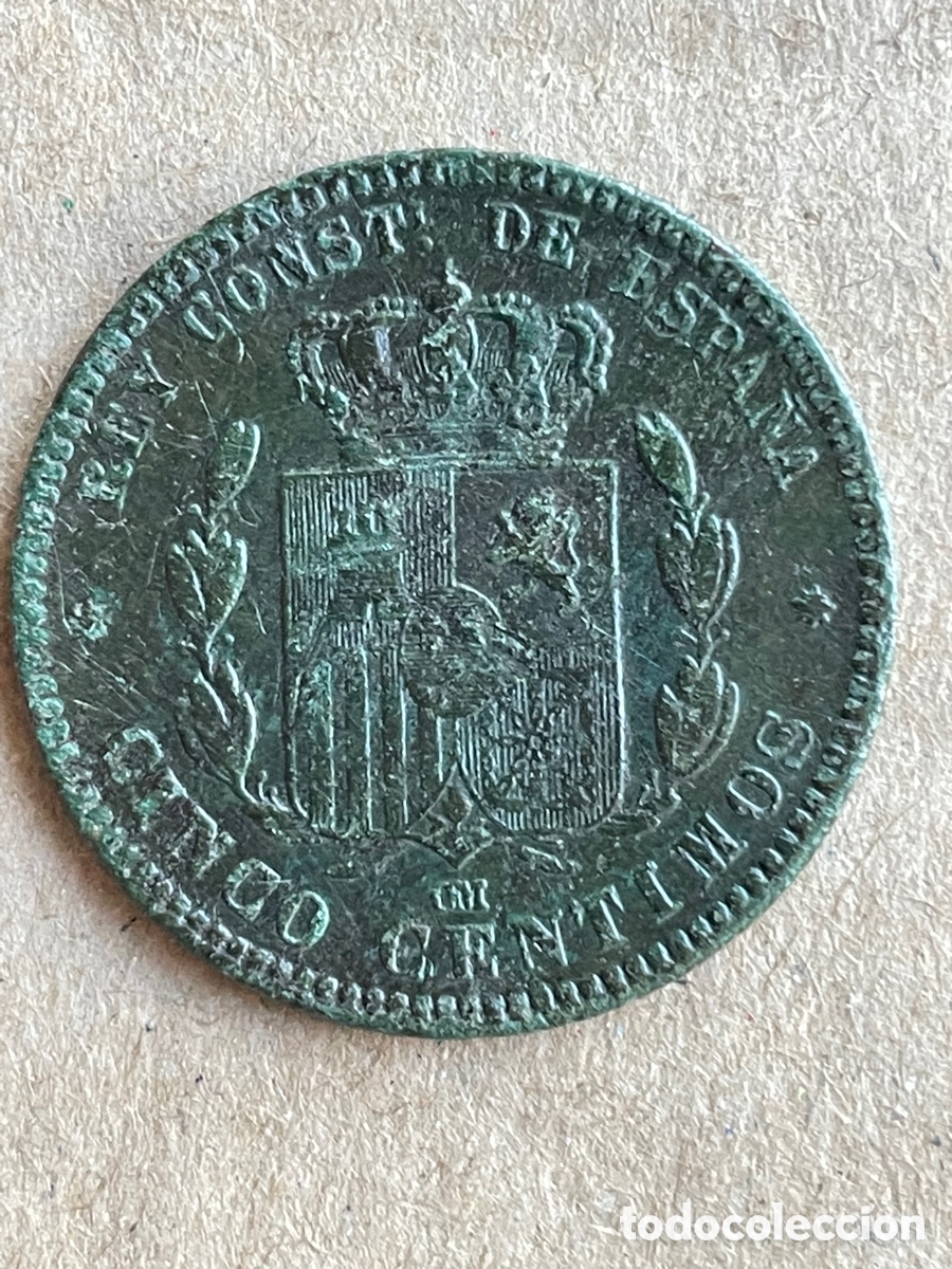 Monedas de Espa&ntilde;a: Moneda Alfonso XII 1877 / 5 C&eacute;ntimos - Foto 2