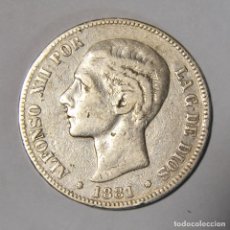 Monedas de España: ALFONSO XII - 5 PESETAS DE PLATA 1881 - MSM - DURO DE PLATA - MUYA ESCASA - LOT. 4666