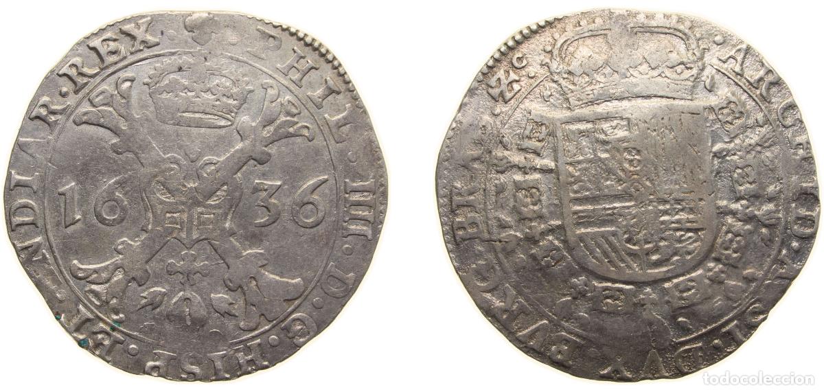 Coins of Spain: Low countries feudal Duchy of Brabant Spanish possession 1636 HeadHand 1 Patagon - Philip IV Silver
