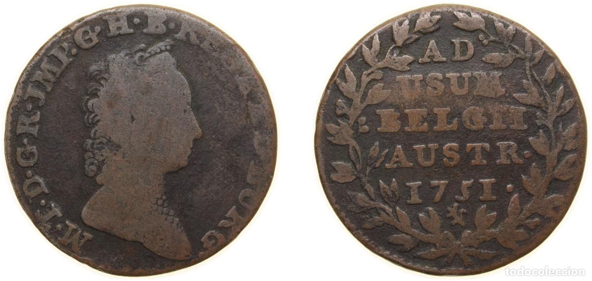 Coins of Spain: Belgium Austrian Netherlands Possession 1751 2 Liards / 2 Oorden - Maria Theresia Copper Bruges Min