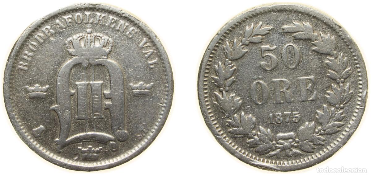 Coins of Spain: Sweden Kingdom 1875 ST 50 Öre - Oscar II Silver (.600) Stockholm Mint (1908354) 5g VF KM 740