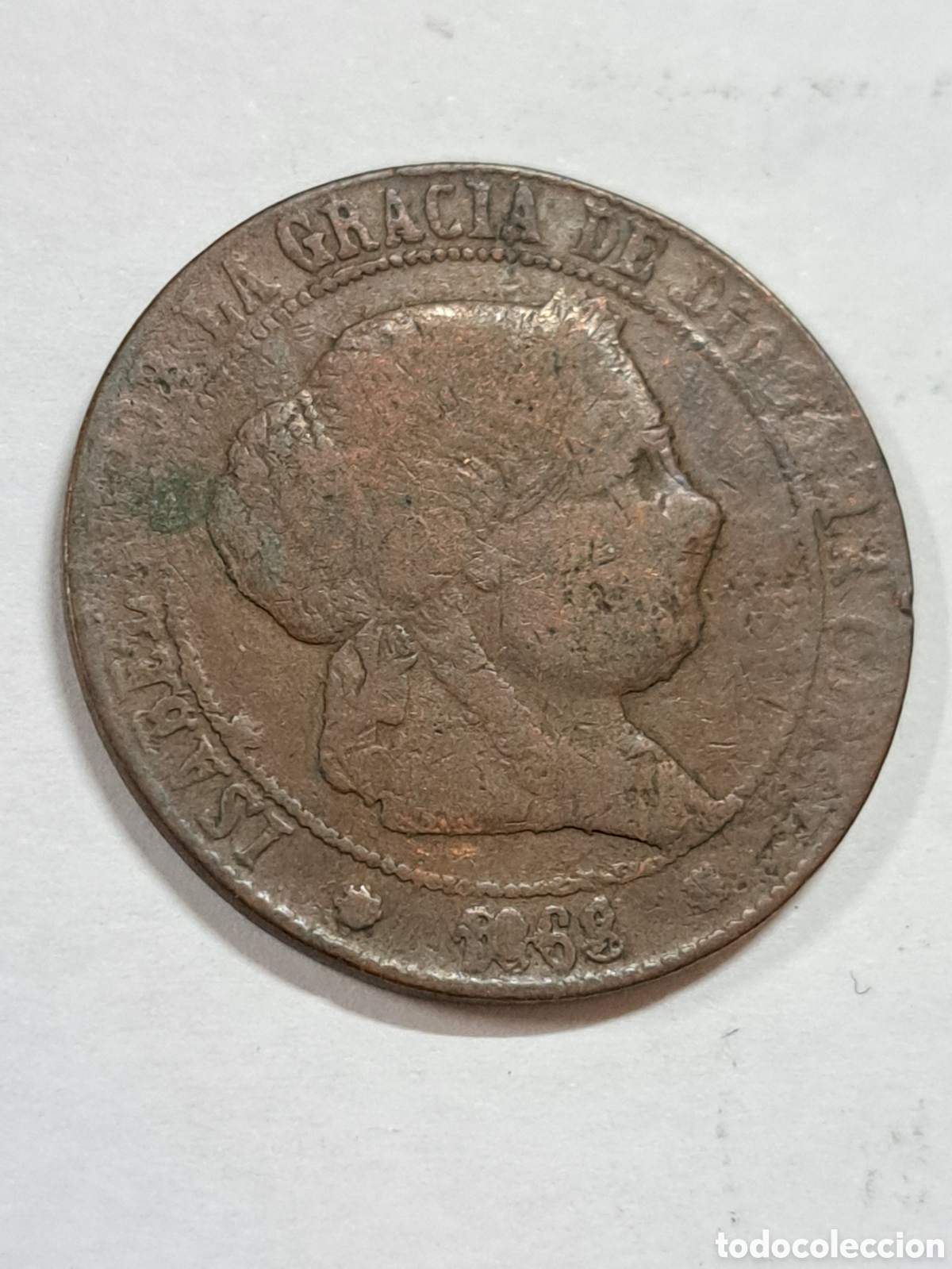 Monedas de Espa&ntilde;a: 5 c&eacute;ntimos de Isabel II a&ntilde;o 1868 Barcelona - Foto 1