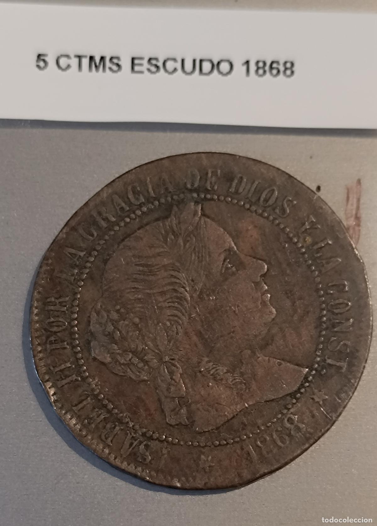 Monedas de Espa&ntilde;a: 1868 2 monedas 5 ctms. de escudo - Foto 2