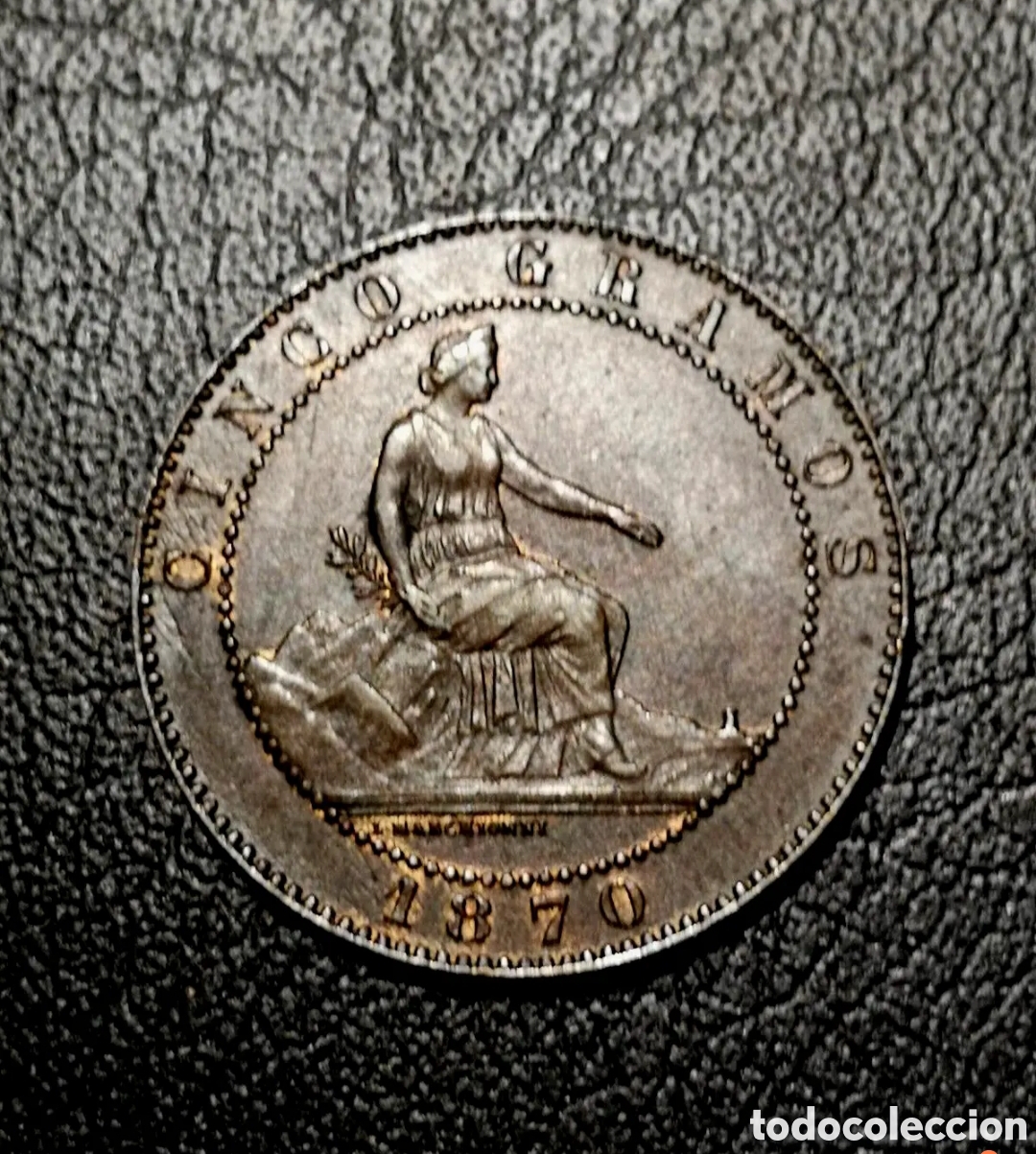 Monedas de Espa&ntilde;a: Moneda 5 c&eacute;ntimos 1870 Gobierno provisional. SIN CIRCULAR - Foto 2