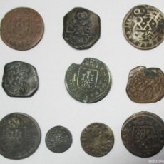 Monedas de España: FELIPE III YFELIPE IV, CONJUNTO DE 10 MONEDAS DE COBRE, VARIAS RESELLADAS PARA MAS VALOR. LOTE 4704