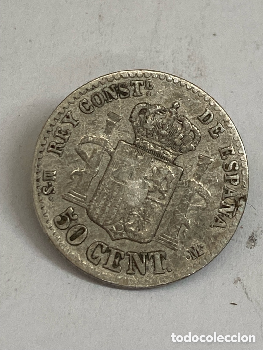 Monedas de Espa&ntilde;a: Moneda de plata 50 c&eacute;ntimos 1880 L57 - Foto 1