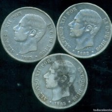 Monedas de España: ESPAÑA - LOTE 5 PESETAS DE PLATA ALFONSO XII AÑO 1882 + 1883 +1885.