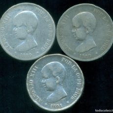 Monedas de España: ESPAÑA - LOTE 5 PESETAS DE PLATA ALFONSO XIII AÑO 1888 + 1890 + 1891.