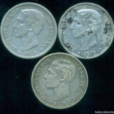 Monedas de España: ESPAÑA - LOTE 5 PESETAS DE PLATA ALFONSO XII AÑO 1875 + 1876 + 1878.