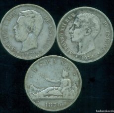 Monedas de España: ESPAÑA - LOTE 5 PESETAS DE PLATA GOBIERNO PROVISIONAL + AMADEO I + ALFONSO XII.
