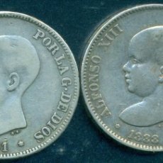 Monedas de España: ESPAÑA - LOTE 5 PESETAS DE PLATA ALFONSO XIII AÑO 1888 + 1891.