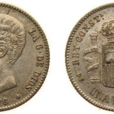Monedas de España: SPAIN KINGDOM 1876 *18-76 DEM 1 PESETA - ALFONSO XII (1ST PORTRAIT) SILVER (.835) MADRID MINT (4427