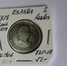 Monedas de España: 2 REALES DE PLATA DE 1818 LIMA PERU XC 906 FERNANDO VII EN BC+