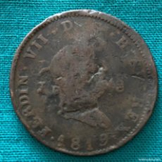 Monedas de España: MN342, ESPAÑA, MONEDAS, FERNANDO VII, 1819. 9,2 GR. 8 MARAVEDIS, CECA ”J” JUBIA, KM# 486, VER FOTOS