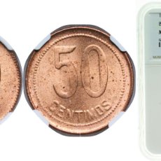 Monedas de España: SPAIN SECOND REPUBLIC 1937 50 CENTIMOS BRASS MADRID MINT (1000000) 5.9G NGC MS 63 RB KM 754