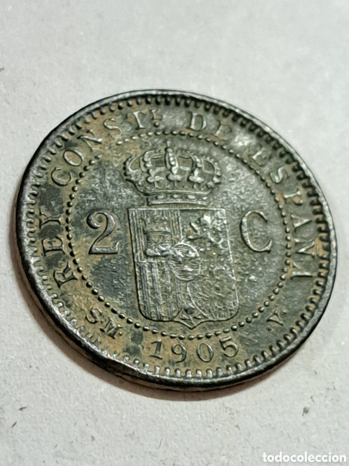 Monedas de Espa&ntilde;a: 2 c&eacute;ntimos de Alfonso XIII a&ntilde;o 1905 - Foto 2