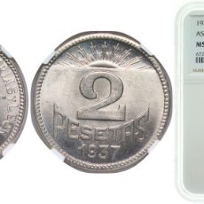 Monedas de España: SPAIN SECOND REPUBLIC 1937 2 PESETAS (ASTURIAS AND LEÓN) COPPER-NICKEL (400000) 8.08G NGC MS66 TOP