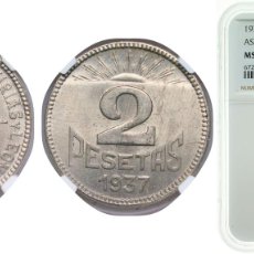 Monedas de España: SPAIN SECOND REPUBLIC 1937 2 PESETAS (ASTURIAS AND LEÓN) COPPER-NICKEL (400000) 8.08G NGC MS 64 KM