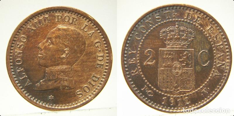 Monedas de Espa&ntilde;a: MONEDA DE ALFONSO XIII 2 CENTIMOS DE 1912 * 12 - Foto 1
