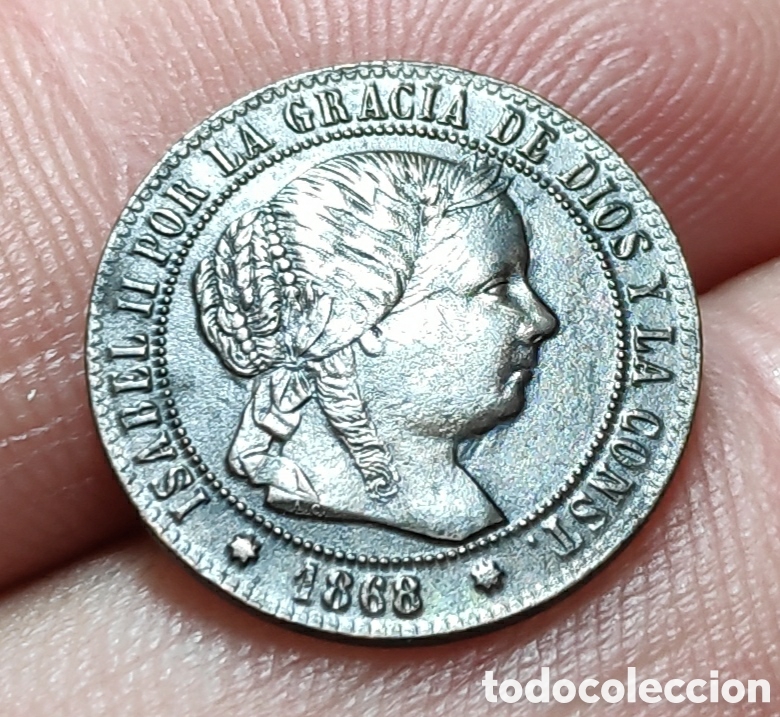 Monedas de Espa&ntilde;a: MONEDA ISABEL II . MEDIO CENTIMO DE ESCUDO . 1868 . BARCELONA. - Foto 3
