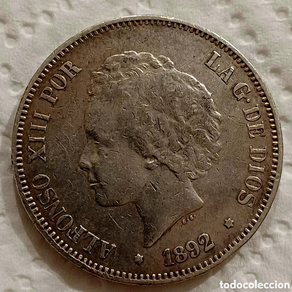 Monedas de Espa&ntilde;a: Moneda de plata 1892 de cinco pesetas - Foto 3