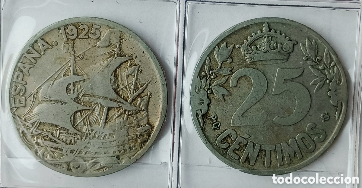 Monedas de Espa&ntilde;a: 2 Monedas 25 c&eacute;ntimos Espa&ntilde;a - Foto 1