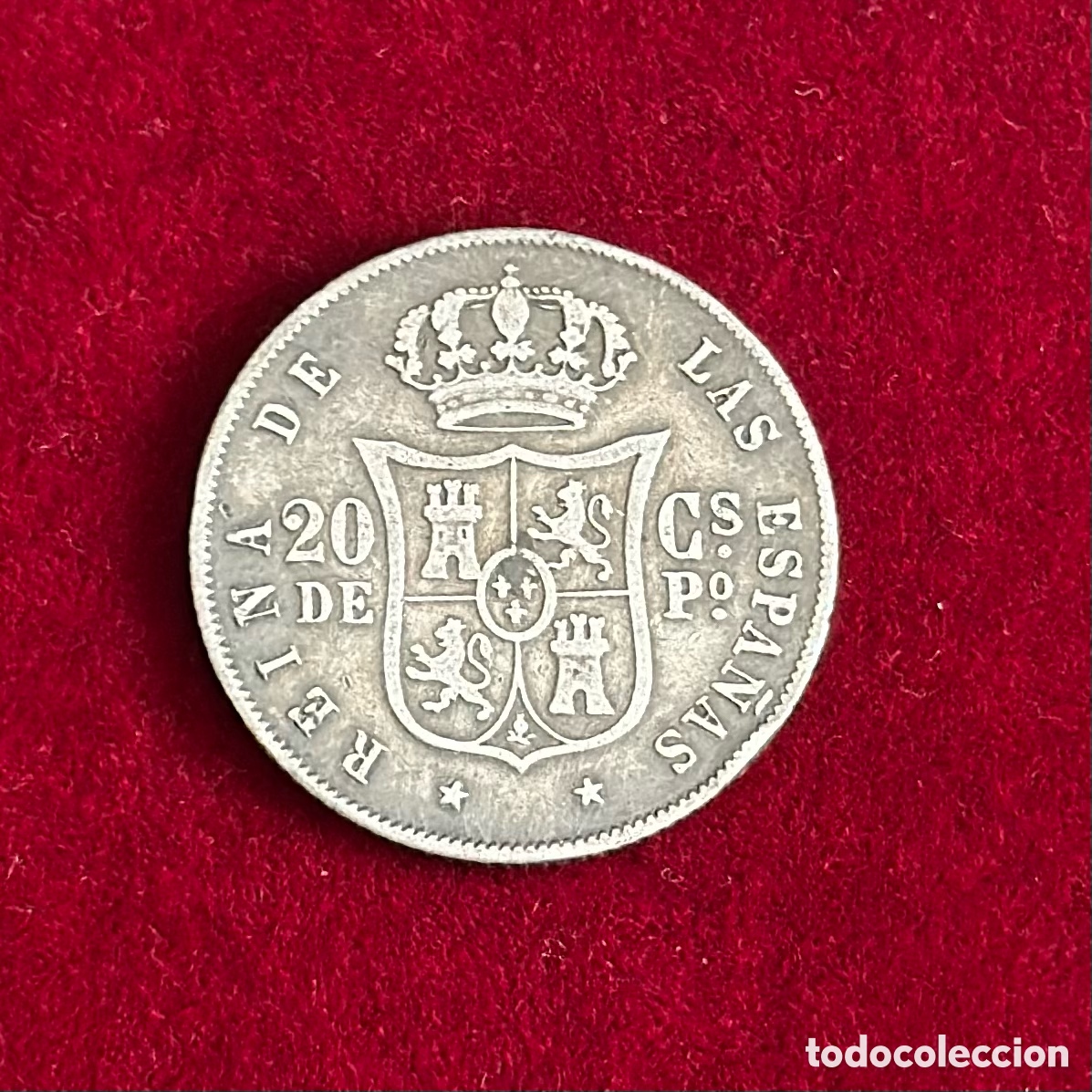 Monedas de Espa&ntilde;a: 20 centavos 1868 Manila Isabel II - Foto 2