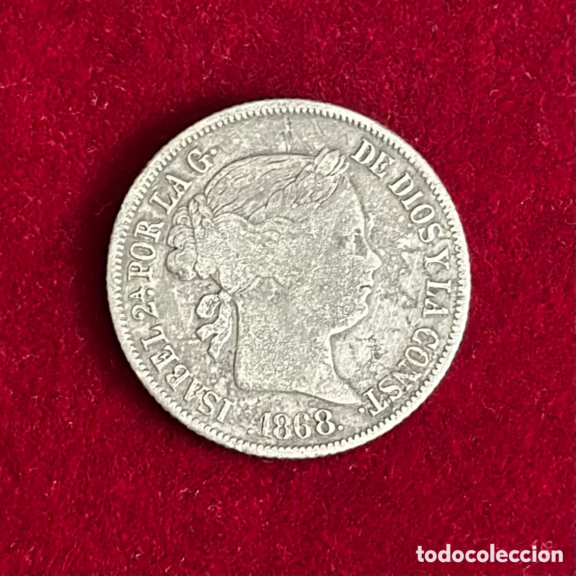 Monedas de Espa&ntilde;a: 20 centavos 1868 Manila Isabel II - Foto 1
