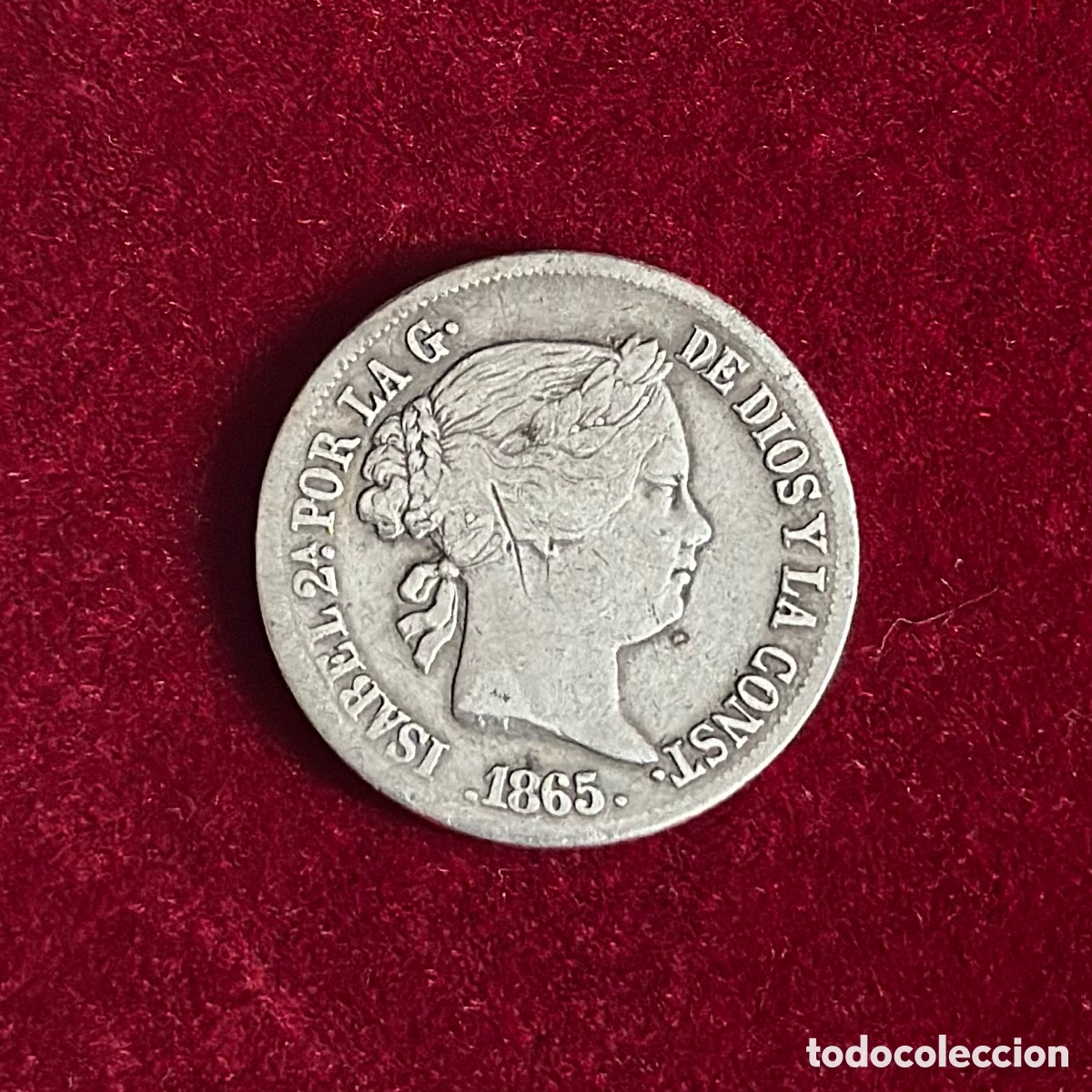 Monedas de Espa&ntilde;a: ESCASA 20 centavos 1865 Manila Isabel II - Foto 1
