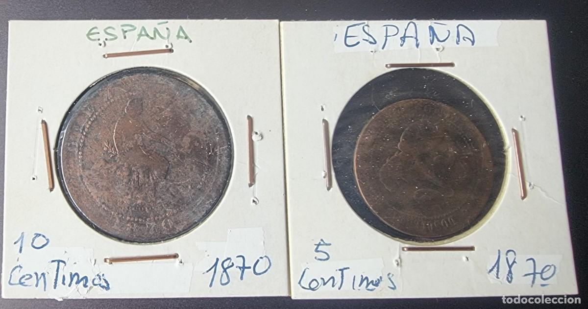 Monedas de Espa&ntilde;a: 2 MONEDAS ESPA&Ntilde;A 1870 - 10 y 5 CENTIMOS - MONEDAS ENCARTONADAS - Foto 1