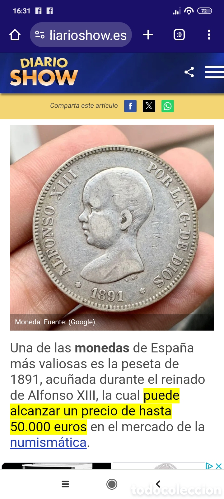 Monedas de Espa&ntilde;a: Moneda 5 pesetas plata a&ntilde;o 1891 - Foto 3