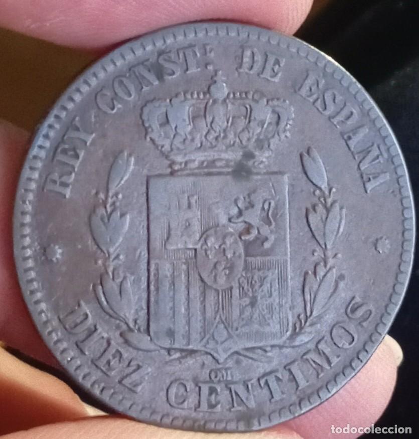 Monedas de Espa&ntilde;a: 10 c&eacute;ntimos 1877 Alfonso XII (MBC-) - Foto 2