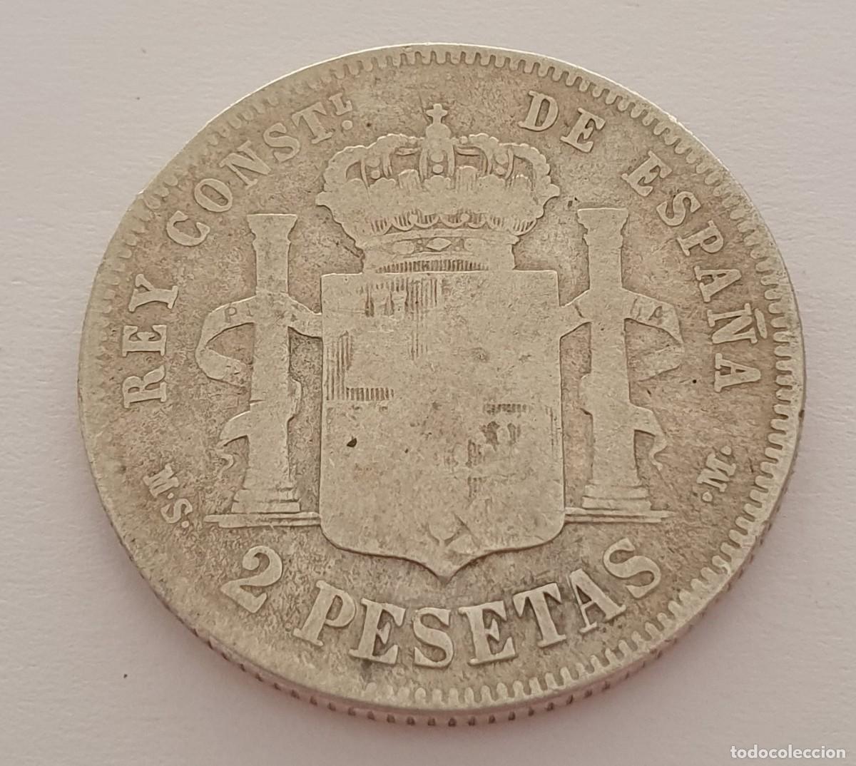 Monedas de Espa&ntilde;a: moneda de plata de ALFONSO XII DE 2 PESETAS DE1882 - Foto 2