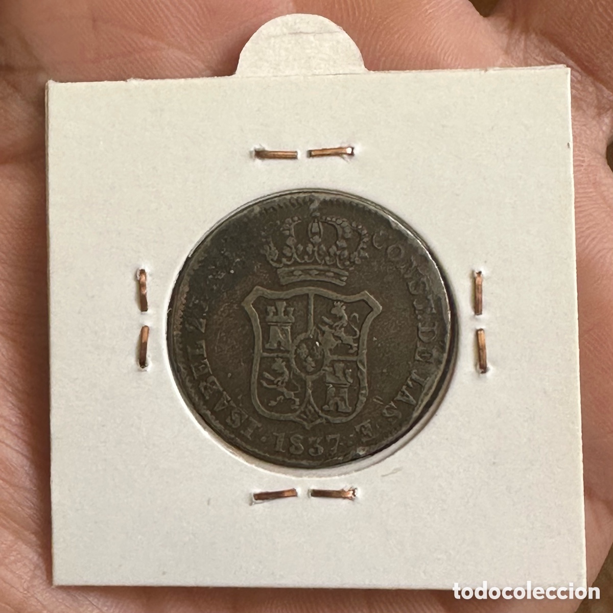 Monedas de Espa&ntilde;a: 1837. Isabel II. Barcelona. 3 cuartos - Foto 2