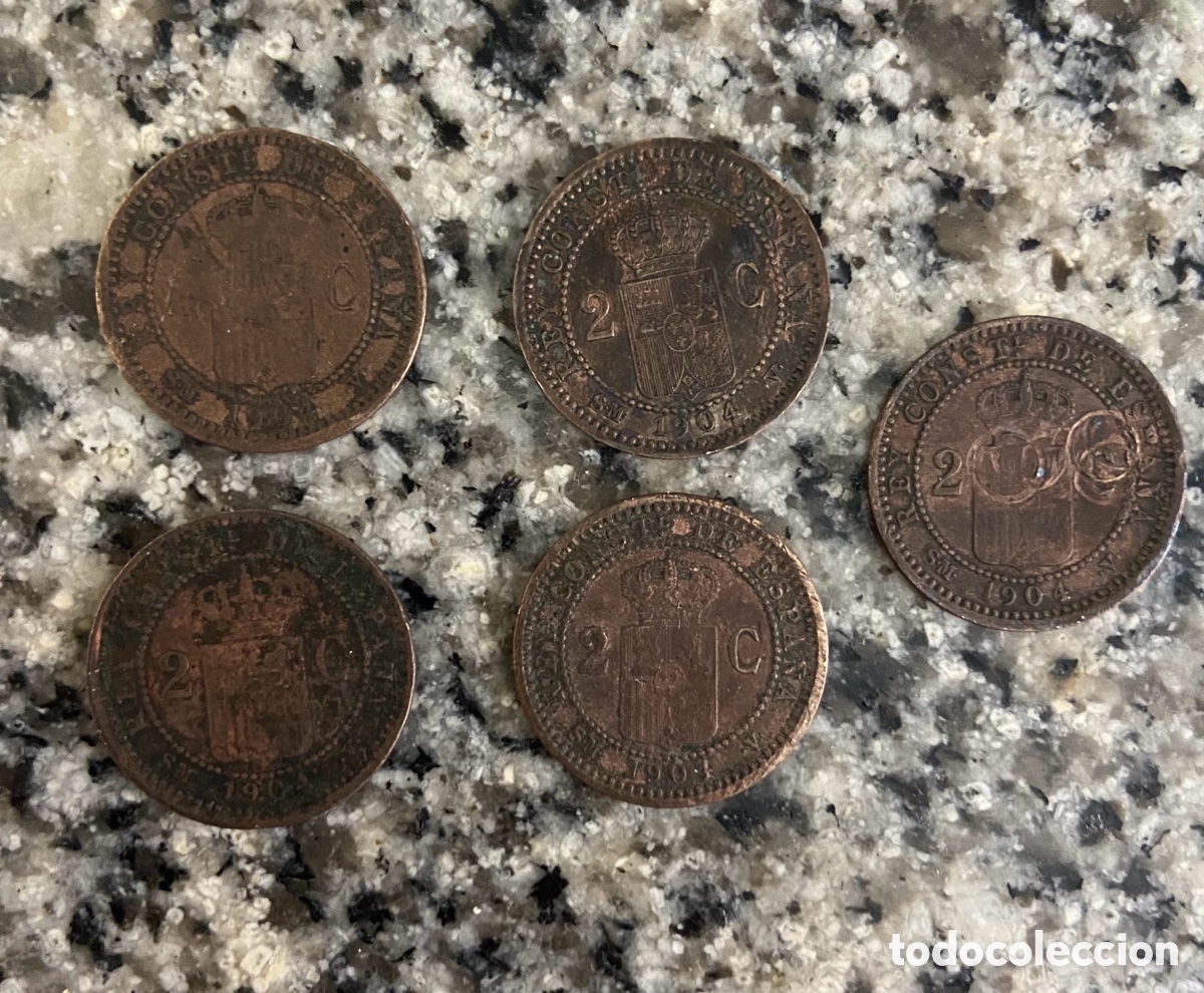 Monedas de Espa&ntilde;a: 5 Monedas de Espa&ntilde;a de 2 c&eacute;ntimos del 1904 - Foto 3