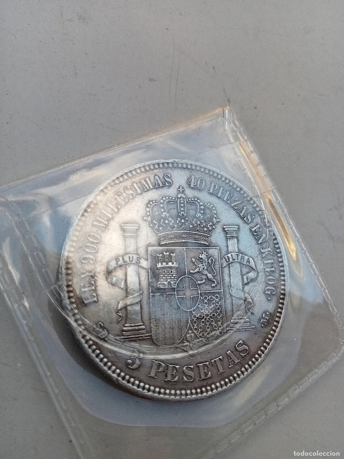 Monedas de Espa&ntilde;a: Moneda 5 pesetas Amadeo plata 1871 - Foto 2