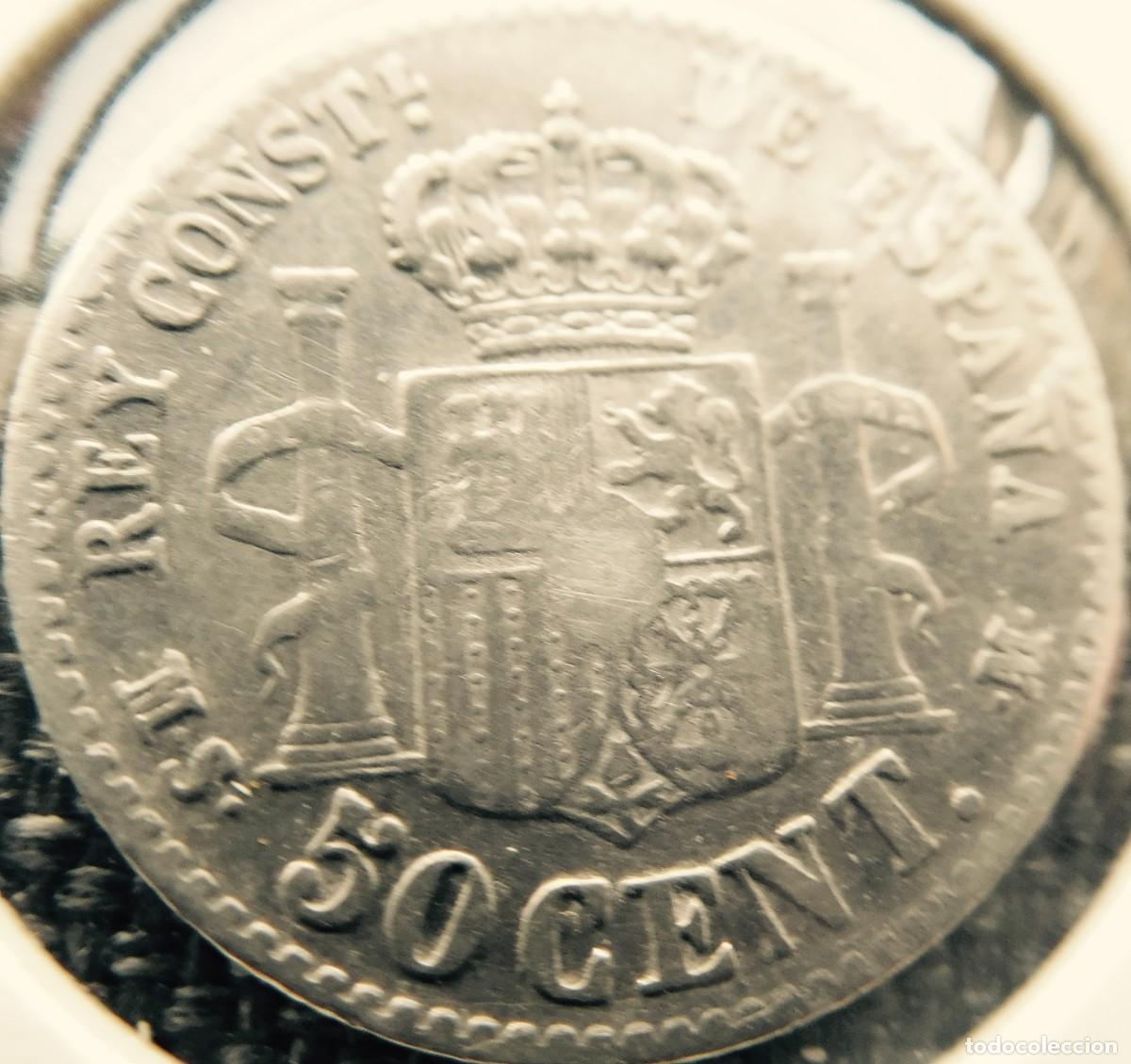 Monedas de Espa&ntilde;a: Moneda , 1889, Alfonso XII, 50 centimos, plata, MBC - Foto 2